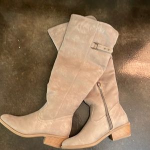 Beige, wide calf, knee high boots, size 8